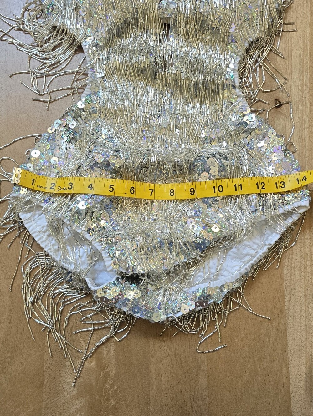 Silver Sequin Bead Fringe Performance Bodysuit Adult L Pop Star Stage Costume - Picture 10 of 16